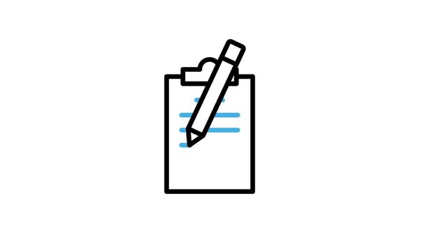 Animated signing the contract document icon. Certificate signature letter, agreements, licence, approval, authority, policy for legal permission. Pencil writing words on clipboard animation video