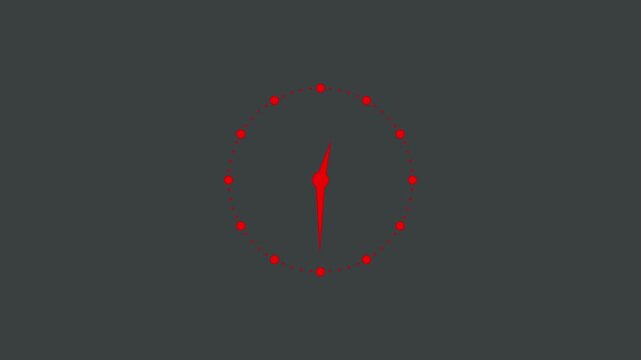 Red colour clock animation icon. Reverse clock animation showing time running. abstract analog clock animation.4k