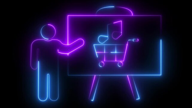 Neon presentation of music shopping cart for digital audio sales and e-commerce marketing