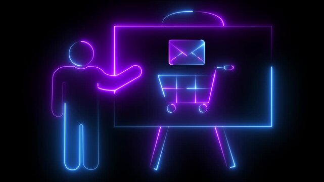 Neon e-commerce presentation concept: digital marketing and online shopping strategy