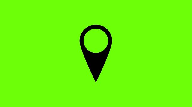 Black colour Animated location pointer. animated pin map animated icon. location icon. GPS location pointer motion video on green background. 4k video.