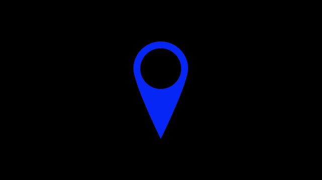 Blue colour Animated location pointer. animated pin map animated icon. location icon. GPS location pointer motion video on black  background. 4k animation video.