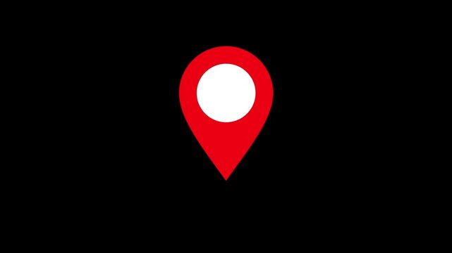 Animated location pointer. animated pin map animated icon. location icon. GPS location pointer motion video on black  background. 4k animation video.