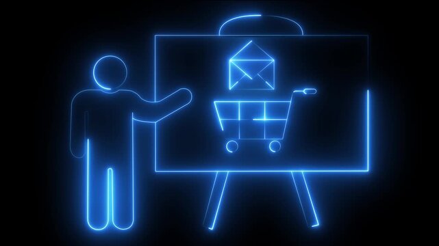 Neon digital marketing presentation email newsletter and shopping cart concept