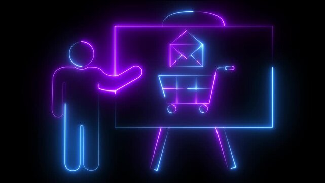 Neon presentation of email marketing and online shopping concept