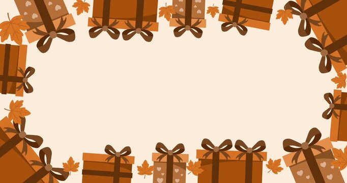 gift boxes border frame on light beige clean background