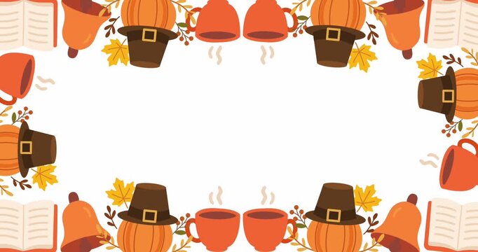 thanksgiving harvest border with pumpkins and hot coffee mugs