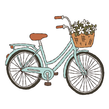 Hand Drawn Vintage Mint Green Bicycle Clipart