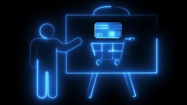 Neon digital presentation of online shopping and credit card payment concept