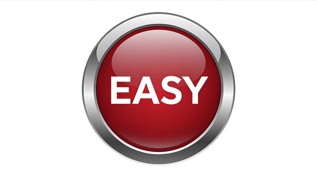 Red glossy button with Easy text label for digital interface and web UI design elements