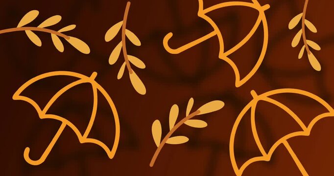 dark elegant autumn umbrella pattern on deep brown background