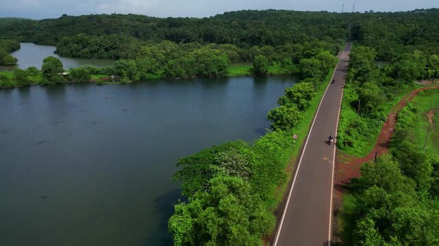 Aerial Landscape of Konkan Coastal Salt Fields With Road 