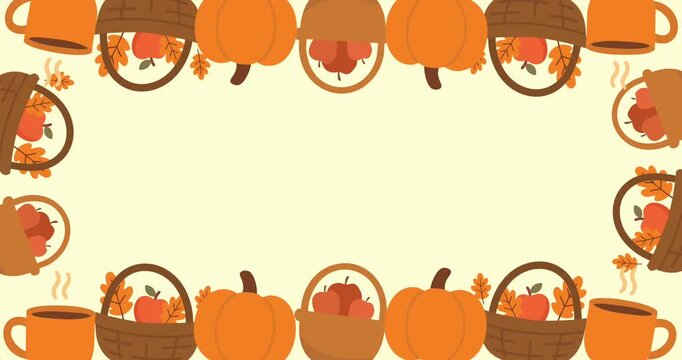 rustic harvest pumpkin basket frame on light cream background