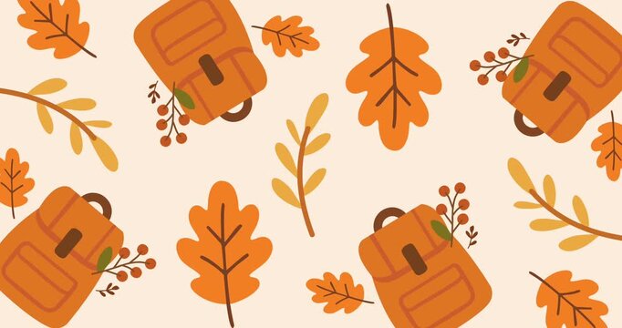 school autumn backpack pattern on bright cream light background