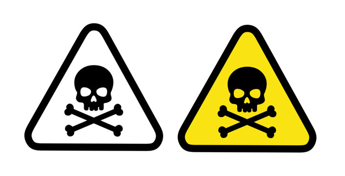 Skull and crossbones warning signs icon set for toxic danger