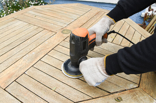 Orbital Sander on Wooden Surface &ndash; Power Tool for Woodworking and DIY