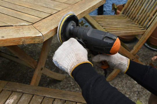 Orbital Sander on Wooden Surface &ndash; Power Tool for Woodworking and DIY