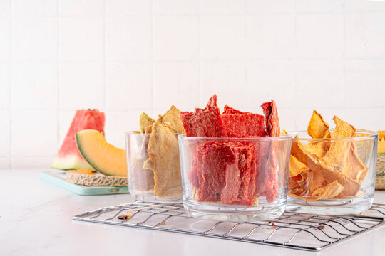 Watermelon and Melon Dried Jerky, Homemade  Air Fryer Dehydrated Watermelon and Melon slices, Raw Vegan Chewy Watermelon and Yellow Melons Candy, healthy fruit alternative for traditional sweets
