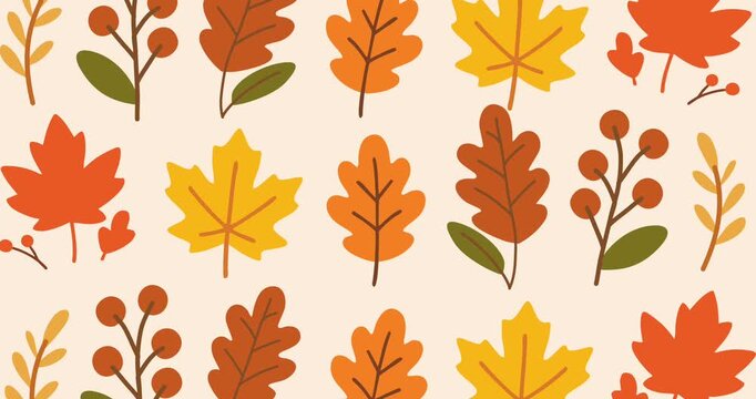 beautiful seamless pattern featuring colorful autumn leaves and berries