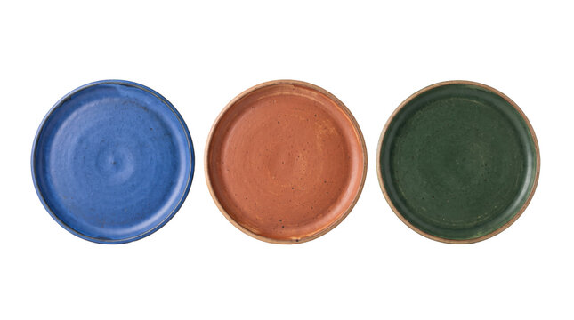 Terracotta ceramic dinner plates set for artisanal kitchenware and dining table presentation mockup