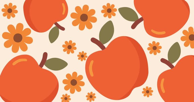 cute seamless pattern with orange apples and small flowers