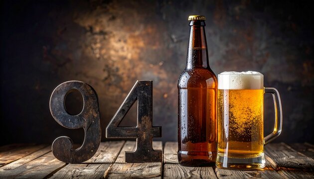 Rustic Beer Bottle and Glass with Number 94 &ndash; Birthday and Anniversary Celebration