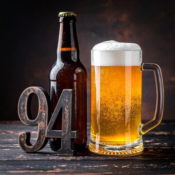 Rustic Beer Bottle and Glass with Number 94 &ndash; Birthday and Anniversary Celebration