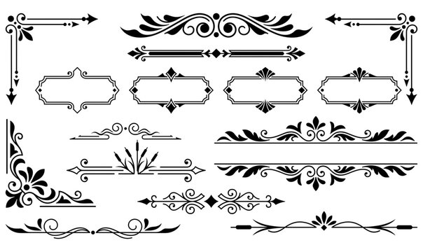 Vintage ornamental borders and frames vector set for classic elegant design and decoration.