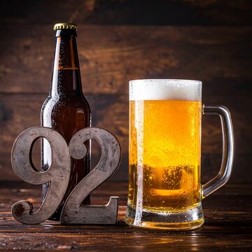 Rustic Beer Bottle and Glass with Number 92 &ndash; Birthday and Anniversary Celebration
