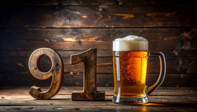 Rustic Beer Bottle and Glass with Number 91 &ndash; Birthday and Anniversary Celebration