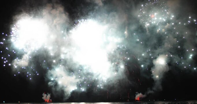 Frog eye shot of fireworks on New Year's Eve that light up the sky