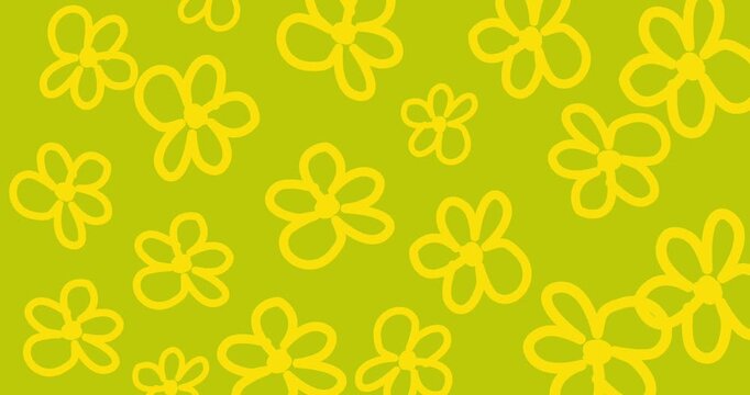 simple seamless pattern with lime green retro stylized flowers