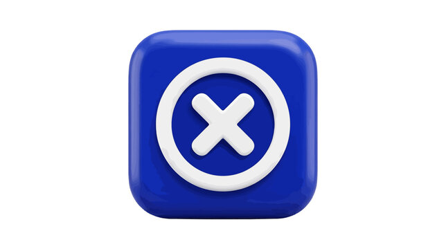 3d icon of a cross mark on a dark blue square button on a transparent background