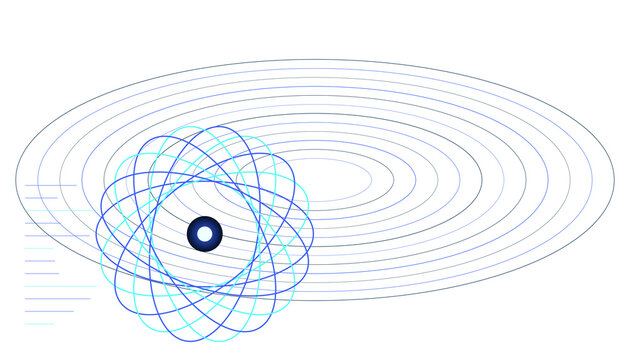 Abstract atom model with orbital rings on a white background