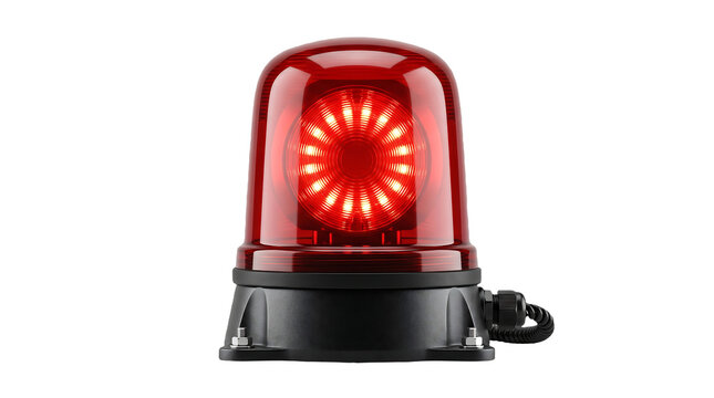 Red emergency flashing siren light isolated on white background