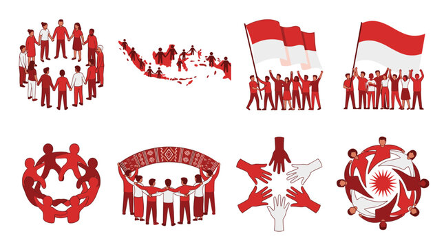 Indonesian people unity and community concepts with national flag