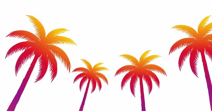 colorful gradient palm trees silhouette in tropical island sunset
