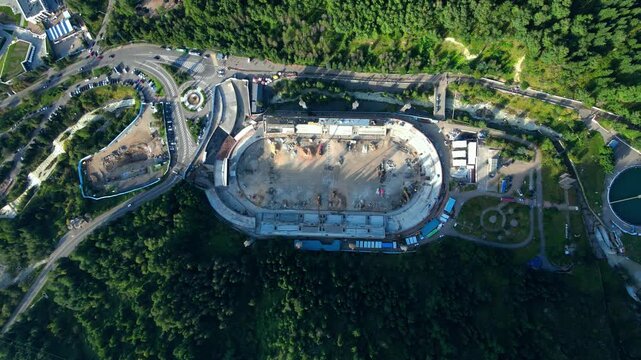 Medeu Ice Skating Rink in Almaty Under Reconstruction &ndash; Renovation Works, Construction and Famous Mountain Sports Landmark of Kazakhstan