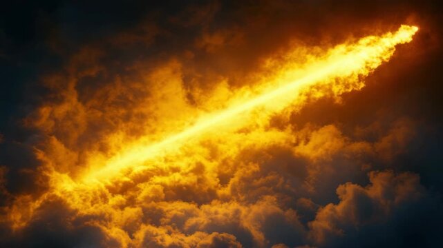 Bright, fiery streak in cloudy sky