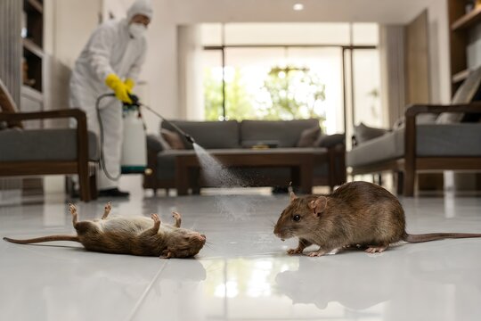 Professional Rodent Control Technician Inspecting Residential Property for Rat Infestation, Pest Control, Rodent Removal, Home Protection, Extermination and Pest Management Services