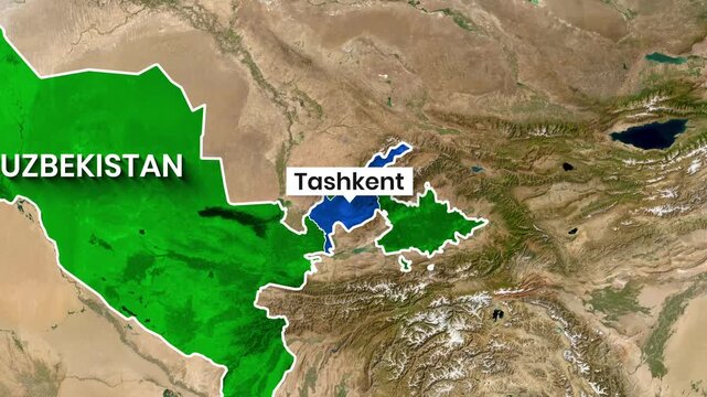 Uzbekistan map animation showing Tashkent highlighted in blue motion