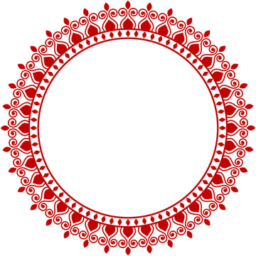 Durga Puja Circular Red Paisley Frame with Ornamental Border