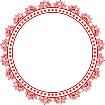 Durga Puja Circular Red Paisley Frame with Ornamental Border