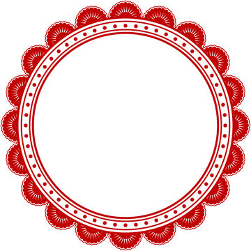 Durga Puja Circular Red Paisley Frame with Ornamental Border