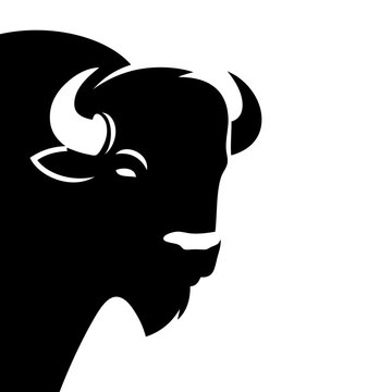 Logotipo fauna americana. Icono con dibujo sencillo de la silueta de la cabeza de un bisonte asomando por un lateral 