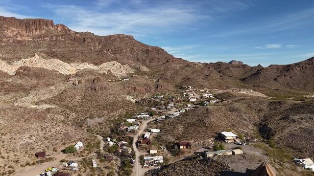 Historic Oatman Arizona Town in the Black Mountains Aerial Landscape