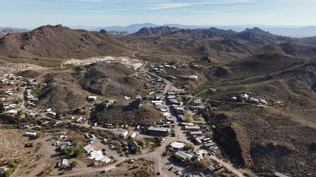 Oatman Arizona Old West Town Surrounded by Black Mountain Desert Scenery