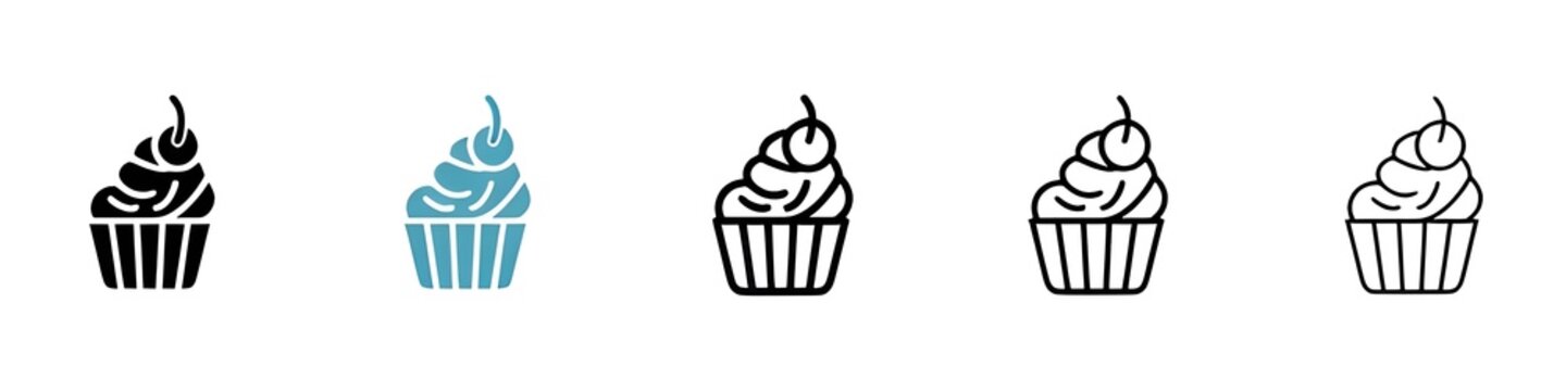 Cupcake vector icon set. Bakery cupcake vector illustration. Birthday muffin with cherry. Brown sweet muffin vector illustration for Ui designs. illustration. Contour symbol. Editable stroke. Vector