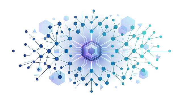 Abstract digital network connection with blue and purple nodes