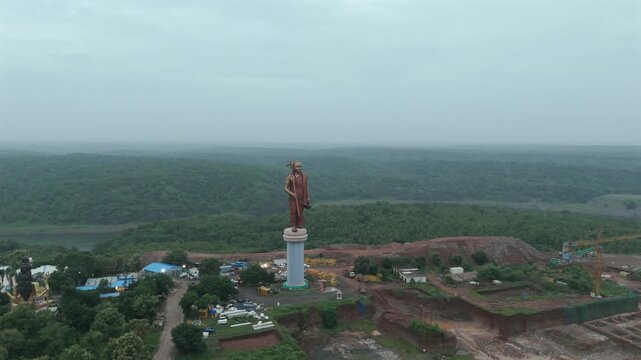 Aerial shot of Shankaracharya&rsquo;s Statue in Omkareshwar, Madhya  Pradesh, India